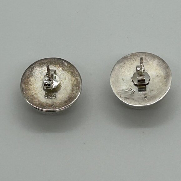 Sterling Silver Stud Earrings Round Lightweight Minimalist Buttin Classic18 mm - Picture 12 of 13